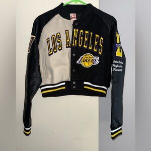 Los Angeles Lakers Black & Cream Leather Varsity Jacket NWT